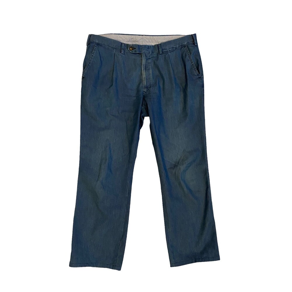 Tincati Milano Mens Italian Cotton Chambray Trouser Size 40 Blue Tailored Luxury
